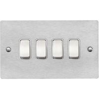 Show details for 10AX 2 Way Rocker Switch, 4 Gang, Satin Steel, White Trim, Sheer Range