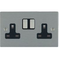Show details for 13A Double Pole Switched Socket, 2 Gang, Satin Steel, Black Trim, Sheer Range