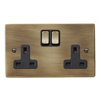 Show details for  13A Double Pole Switched Socket, 2 Gang, Antique Brass, Black
