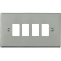 Show details for  Grid Fix Aperture Plate with Grid, 4 Gang, Bright Steel, Hartland Range