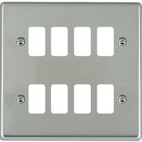 Show details for  Grid Fix Aperture Plate with Grid, 8 Gang, Bright Steel, Hartland Range