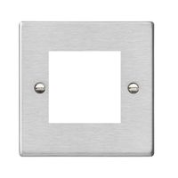 Show details for  EuroFix Apertured Plate with Fixing Grid, 2 Module, 50mm x 50mm, Satin Steel