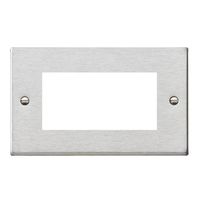 Show details for  EuroFix Apertured Plate with Fixing Grid, 4 Module, 100mm x 50mm, Satin Steel