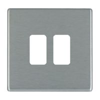Show details for  Grid Fix Aperture Plate with Grid, 2 Gang, Satin Steel Effect