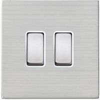 Show details for 10AX 2 Way Rocker Switch, 2 Gang, Satin Steel, White Trim, Hartland CFX Range