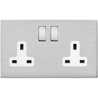 Show details for 13A Double Pole Switched Socket, 2 Gang, Satin Steel, Black Trim, Hartland CFX Range