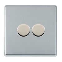 Show details for 400W Resistive Leading Edge Push On-Off Rotary 2 Way Dimmer Switch, 2 Gang, Bright Chrome