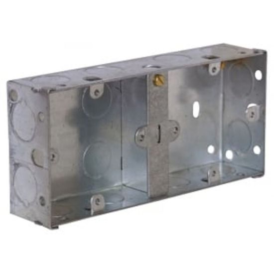 25mm Dual Flush Metal Switch & Socket Box with Earth Tag & 20mm Knockouts