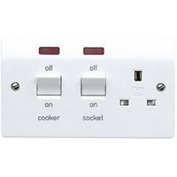Show details for  45A Double Pole Main Switch and 13A Switched Socket, 2 Gang, White, Logic Plus Range