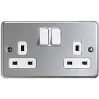 Show details for  Metal Clad 13A Double Pole Switched Socket, 2 Gang, Grey, White Insert, Metalclad Plus Range