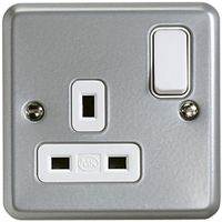 Show details for  Metal Clad 13A Double Pole Switched Socket, 1 Gang, Grey, White Insert, Metalclad Plus Range