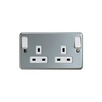 Show details for  13A DP 2 Gang Double Switched Socket Twin Earth Metal Clad      