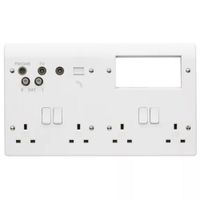 Show details for  13 Double Pole Switched Sockets with Multimedia and EuroMod Aperture, 4 Gang, White, Logic Plus Range