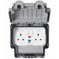 Show details for  Weatherproof 13A RCD Protected Switched Socket, 2 Gang, Grey, IP66, Masterseal Plus Range