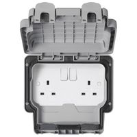 Show details for  Weatherproof 13A Double Pole Switched Socket, 2 Gang, Grey, IP66, Masterseal Plus Range