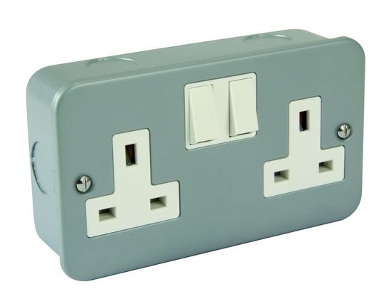 Metal Clad 2 Gang 13A DP Switched Socket - White Insert & Rocker