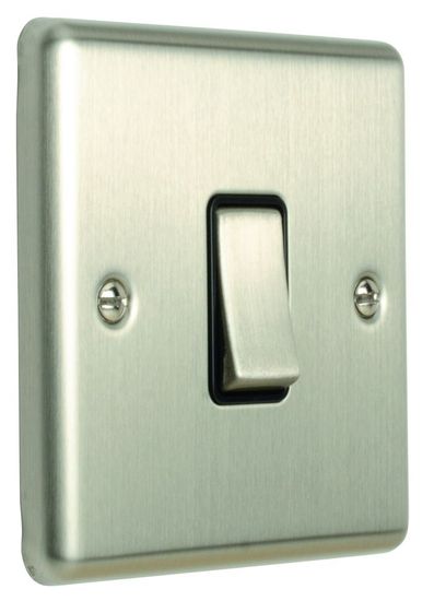 10A 1 Gang 2 Way Switch - Satin Stainless/Black