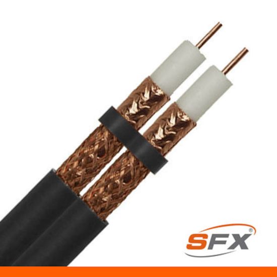 RG6 Twin Coaxial Cable, PVC, Black (100m Drum)