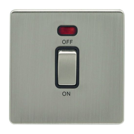 45A 1 Gang Cooker Switch & Neon - Satin Nickel/Black