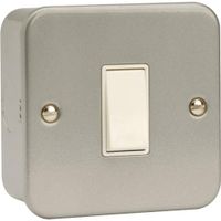 Show details for  Metal Clad 10AX 1 Way Plate Switch Outlet, 1 Gang, Grey, White Trim, Essentials Range