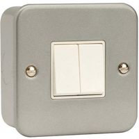 Show details for  Metal Clad 10A 2 Way Plate Switch, 2 Gang, Grey, White Insert, Essentials Range