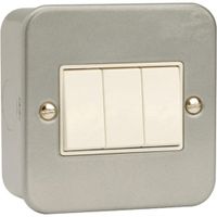 Show details for  Metal Clad 10AX 2 Way Plate Switch Outlet, 3 Gang, Grey, White Trim, Essentials Range