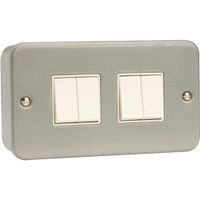 Show details for  Metal Clad 10AX 2 Way Plate Switch Outlet, 4 Gang, Grey, White Trim, Essentials Range