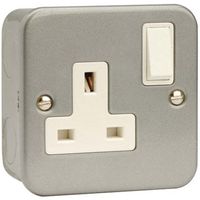 Show details for  Metal Clad 13A Double Pole Switched Socket, 1 Gang, Grey, White Insert, Essentials Range