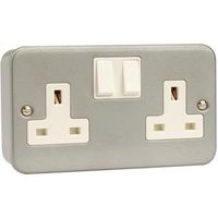 Show details for  Metal Clad 13A Double Pole Switched Socket, 2 Gang, Grey, White Insert, Essentials Range