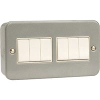 Show details for  Metal Clad 10AX 2 Way Plate Switch Outlet, 6 Gang, Grey, White Trim, Essentials Range