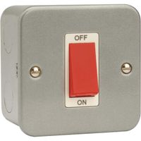 Show details for  45A Double Pole Plate Switch with Red Rocker, 1 Gang, Grey, White Trim, Essentials Range 
