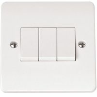 Show details for  10AX 2 Way Plate Switch, 3 Gang, White, Mode Range