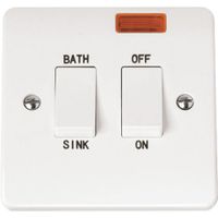 Show details for  20A Double Pole Switch "Bath/Sink" with Neon, 1 Gang, White, Mode Range