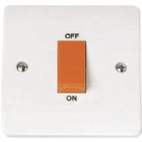 Show details for 45A Double Pole Switch with Red Rocker, 1 Gang, White, Mode Range