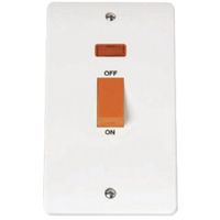 Show details for 45A Double Pole Switch with Neon and Red Rocker, 2 Gang, White, Mode Range
