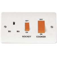 Show details for 45A Cooker Control Unit with 13A Switched Socket, 2 Gang, White, Mode Range