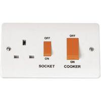 Show details for 45A Cooker Control Unit with 13A Switched Socket amd Neon, 2 Gang, White, Mode Range