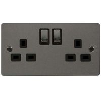 Show details for  Click Define 13A 2 Gang Double Pole Switched Socket with Black Insert Black Nickel