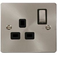 Show details for 13A Double Pole Switched Socket, 1 Gang, Brushed Stainless, Black Trim, Define Range