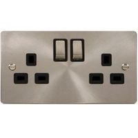 Show details for 13A Double Pole Switched Socket, 2 Gang, Brushed Stainless, Black Trim, Define Range