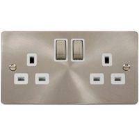 Show details for 13A Double Pole Switched Socket, 2 Gang, Brushed Stainless, White Trim, Define Range