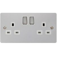 Show details for 13A Double Pole Switched Socket, 2 Gang, Polished Chrome, White Trim, Define Range