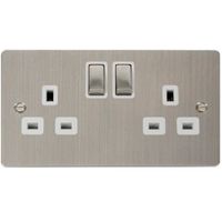 Show details for 13A Double Pole Switched Socket, 2 Gang, Stainless Steel, White Trim, Define Range