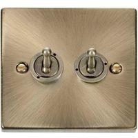 Show details for  Deco Square Corner Antique Brass 10AX 2 Gang 2 Way Toggle Switch