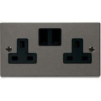 Show details for  Click Deco 13A DP 2 Gang Double Switched Socket Black Insert Black Nickel