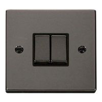 Show details for  Click Deco 10A 2 Gang 2 Way Light Switch Black Insert Black Nickel    
