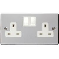 Show details for  13A Double Pole Switched Socket, 2 Gang, White, Polished Chrome, Deco Range