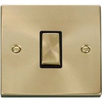 Show details for  Deco Square Corner Satin Brass 10AX 1 Gang 2 Way Plate Switch - Black Interior