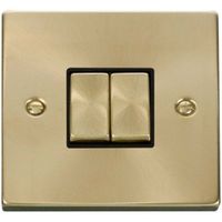 Show details for  Deco Square Corner Satin Brass 10AX 2 Gang 2 Way Plate Switch - Black Interior