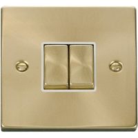 Show details for  10AX 2 Way Plate Switch, 2 Gang, Satin Brass, White Trim, Deco Range